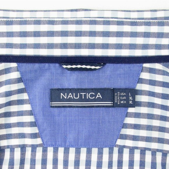 Nautica Men's Blue Check Buttondown Dress Shirt, L, Excellent Condition! - Picture 2 of 4